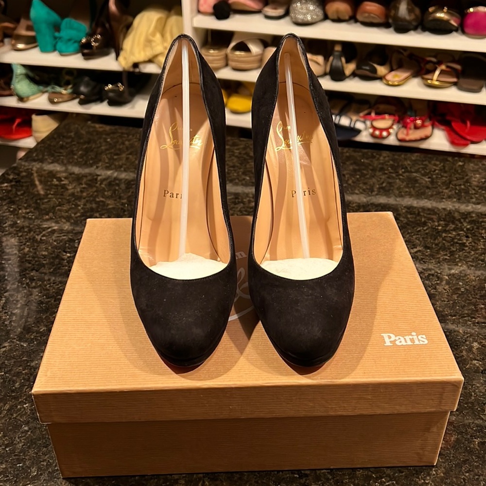 Christian Louboutin Black Suede New Simple Platform Size 38.5 Pumps